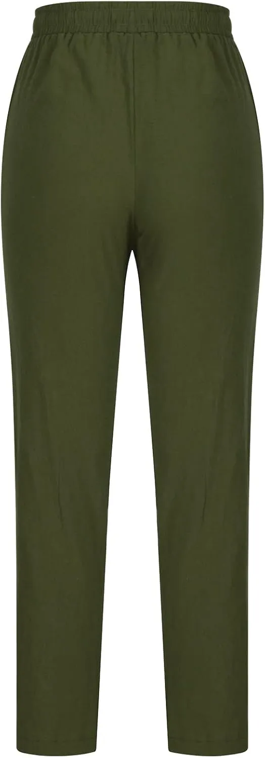 NATHGAM Womens Pants Casual Dressy Summer Cotton Linen Trousers High Waist Straight Leg Loose Drawstring Lounge Beach Pants