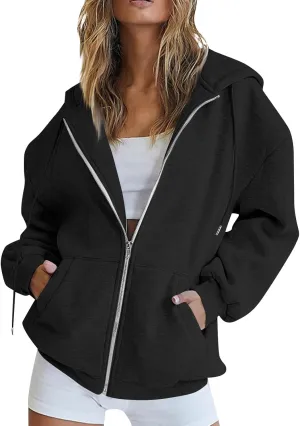 NBXNZWF Women's Zip Up Y2K Hoodies Casual Long Sleeve Oversized Sweatshirts 2025 Fall Winter Drawstring Jackets With Pockets