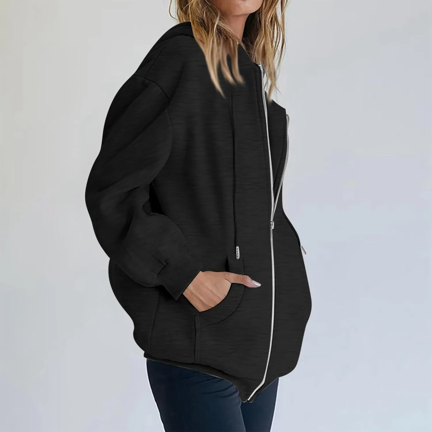 NBXNZWF Women's Zip Up Y2K Hoodies Casual Long Sleeve Oversized Sweatshirts 2025 Fall Winter Drawstring Jackets With Pockets