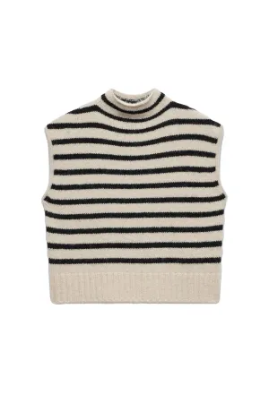 Neutral Striped Sleeveless Knit Top