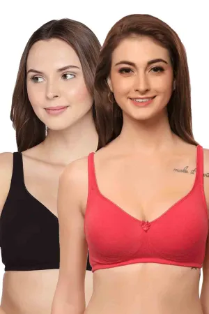 Organic Cotton  Antimicrobial  Seamless Side Support Bra (Pack of 2)-ISB057-Black_Bright Pink-
