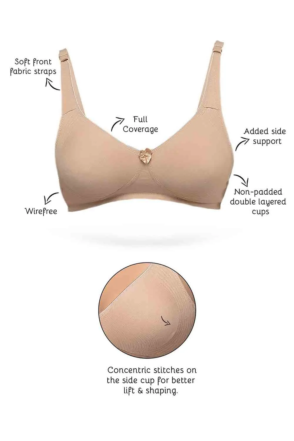 Organic Cotton  Antimicrobial  Seamless Side Support Bra (Pack of 2)-ISB057-Black_Skin-