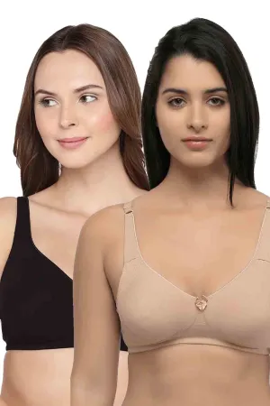 Organic Cotton  Antimicrobial  Seamless Side Support Bra (Pack of 2)-ISB057-Black_Skin-