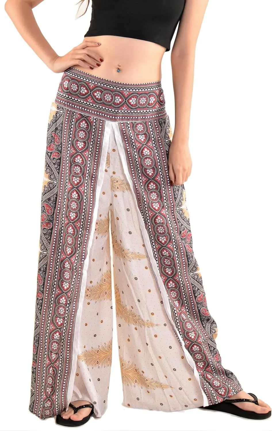 Orient Trail Womens Palazzo Slit Leg Wide Leg Wrap Pants Casual Beach Boho Hippie Bohemian Pilates Flowy Pants Sizes 2-18