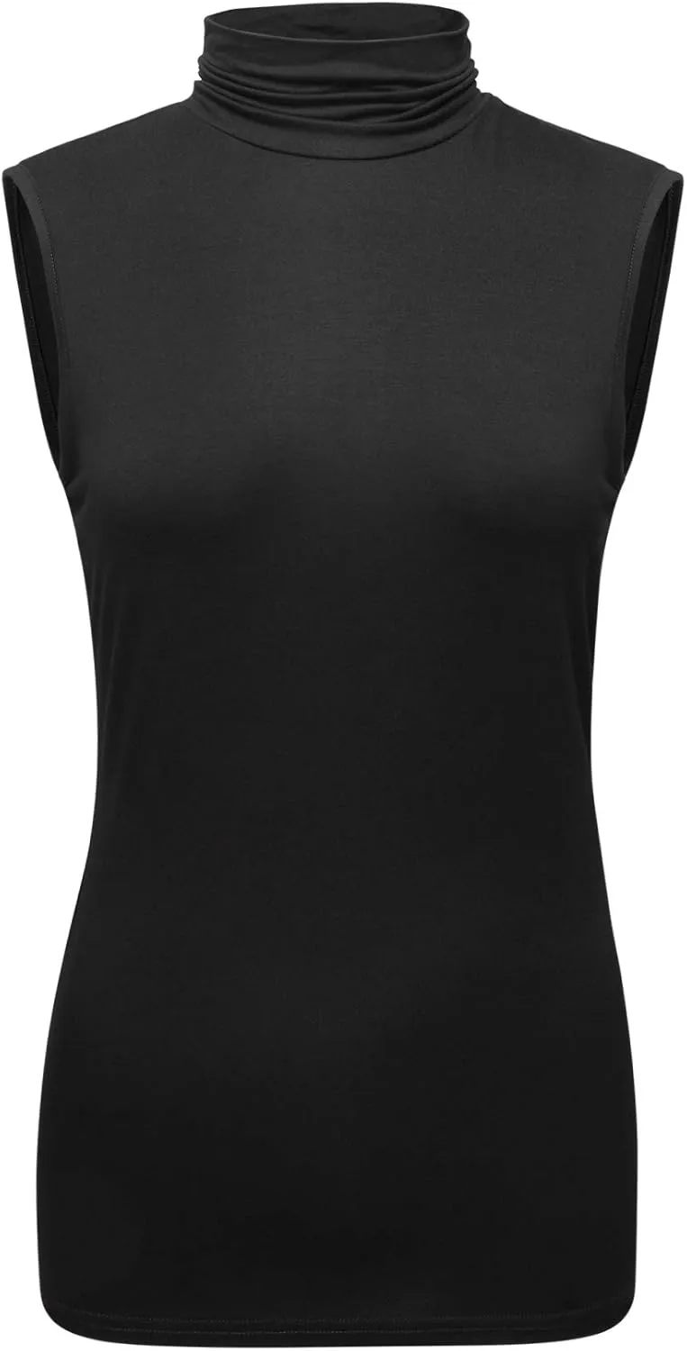 OThread & Co. Women's Sleeveless Turtleneck T-Shirt Basic Stretch Layer Comfy High Neck Tank Top