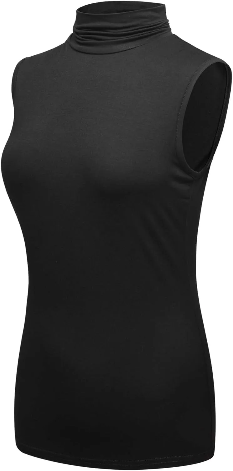 OThread & Co. Women's Sleeveless Turtleneck T-Shirt Basic Stretch Layer Comfy High Neck Tank Top