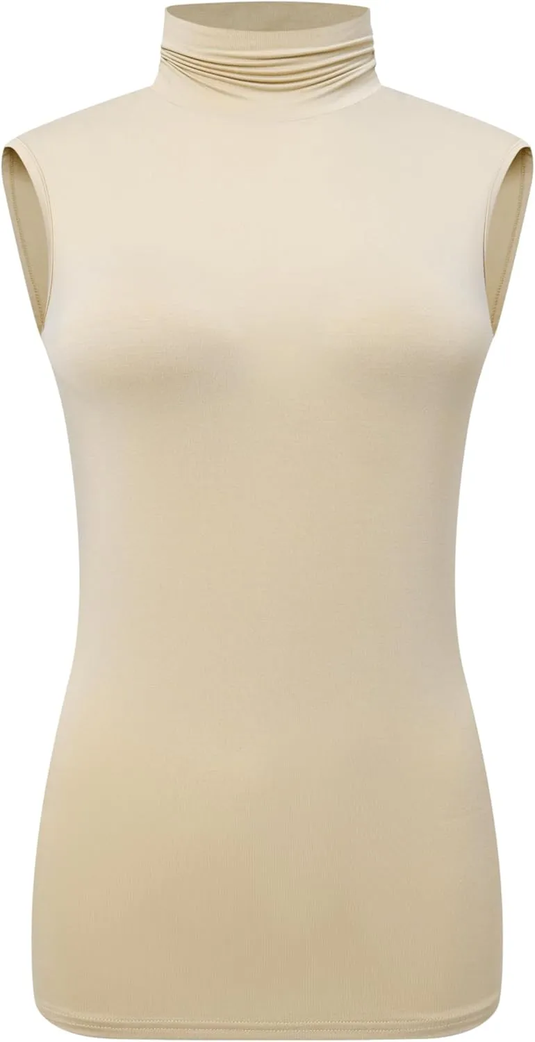 OThread & Co. Women's Sleeveless Turtleneck T-Shirt Basic Stretch Layer Comfy High Neck Tank Top