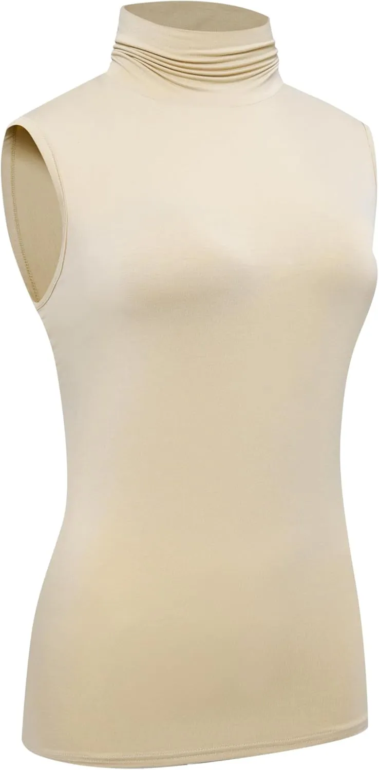 OThread & Co. Women's Sleeveless Turtleneck T-Shirt Basic Stretch Layer Comfy High Neck Tank Top