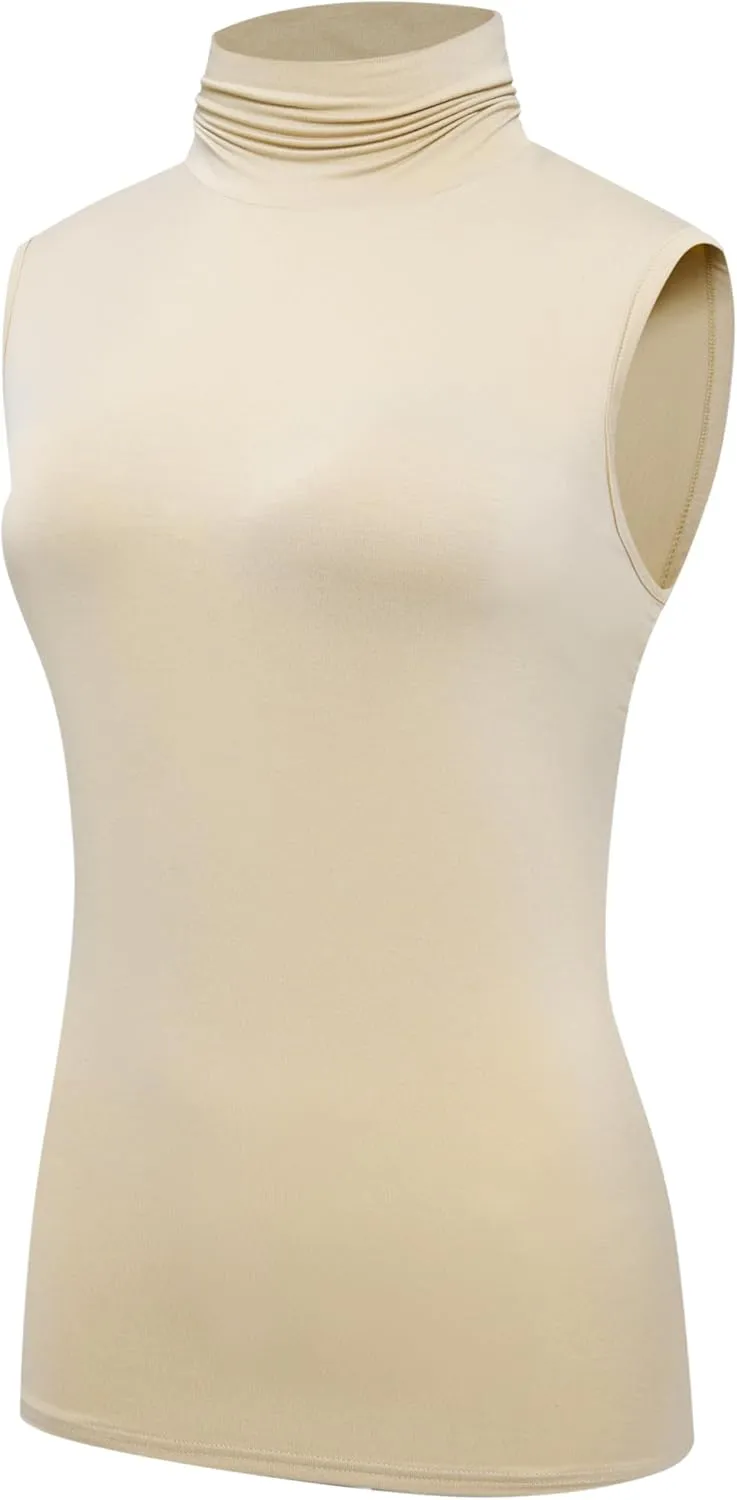 OThread & Co. Women's Sleeveless Turtleneck T-Shirt Basic Stretch Layer Comfy High Neck Tank Top