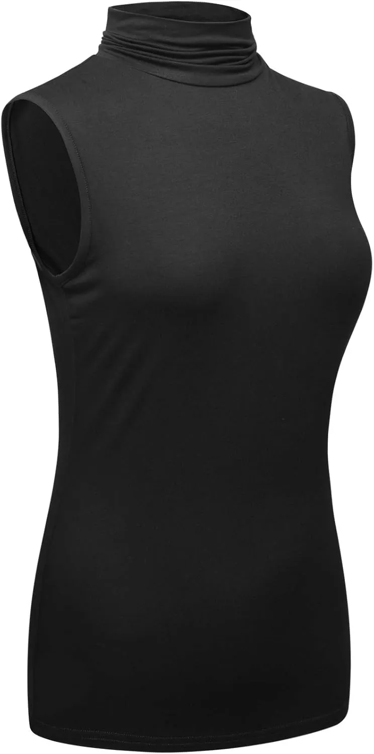 OThread & Co. Women's Sleeveless Turtleneck T-Shirt Basic Stretch Layer Comfy High Neck Tank Top