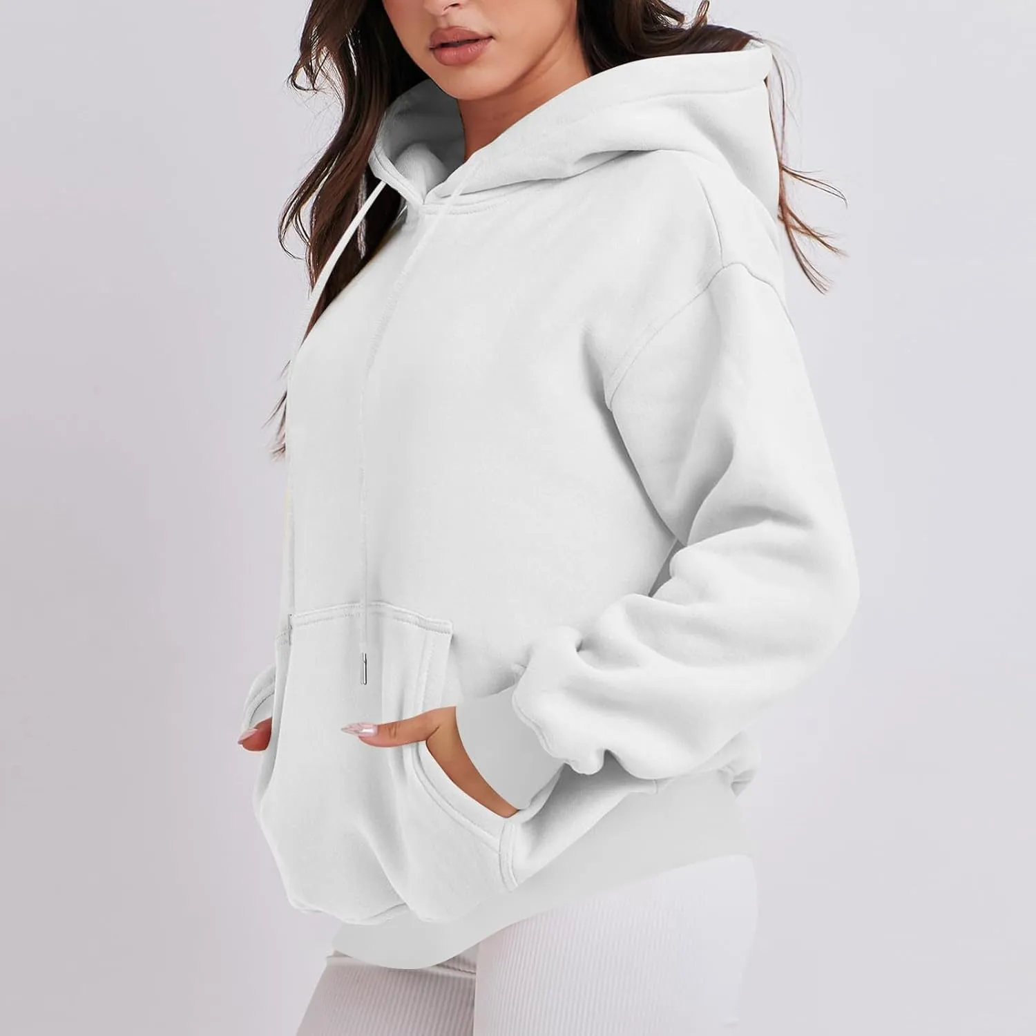 Oversized Hoodies for Women Loose Long Sleeve Crew Neck Sweatshirts Hooded Classic Solid Pullover with Pockets