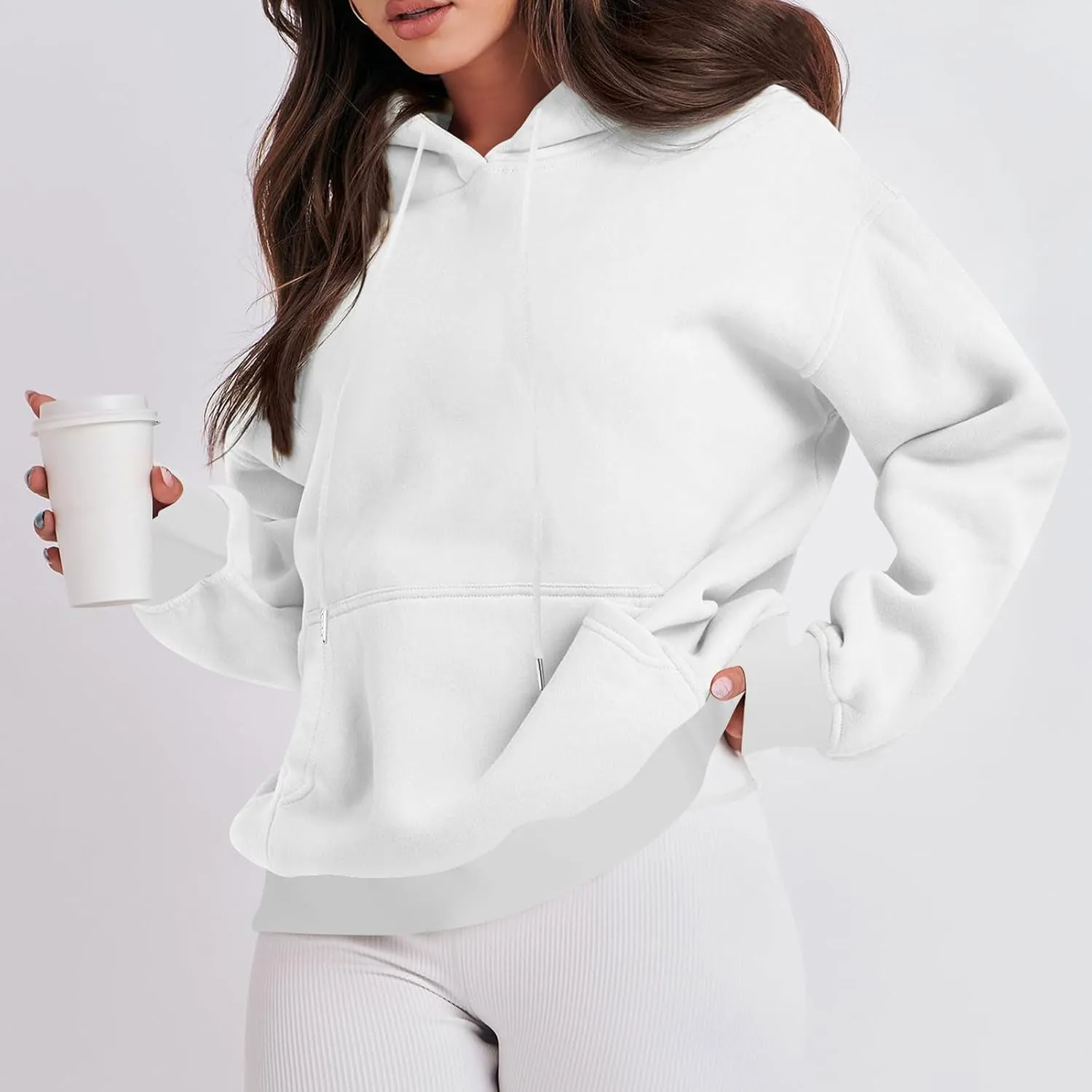 Oversized Hoodies for Women Loose Long Sleeve Crew Neck Sweatshirts Hooded Classic Solid Pullover with Pockets
