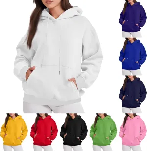 Oversized Hoodies for Women Loose Long Sleeve Crew Neck Sweatshirts Hooded Classic Solid Pullover with Pockets