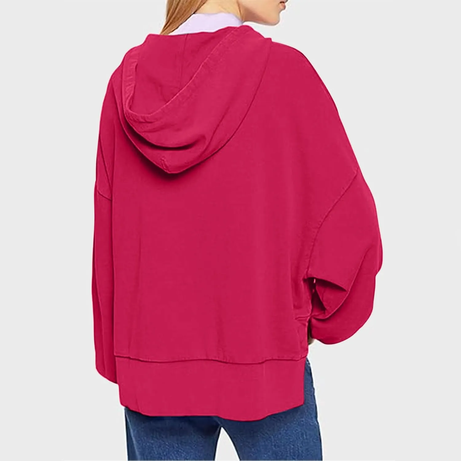 Oversized Hoodies for Women Split Side Hem Hooded Neck Sweatshirts Casual Long Sleeve Drop Shoulder Pullover Tops