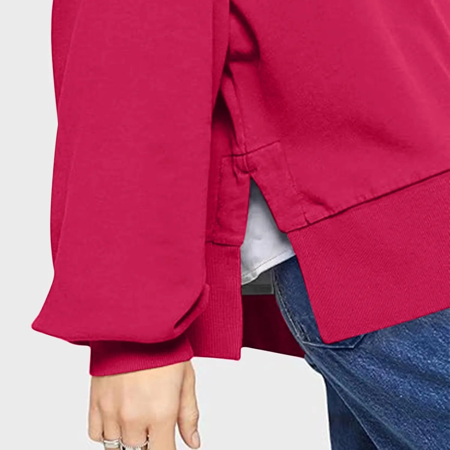 Oversized Hoodies for Women Split Side Hem Hooded Neck Sweatshirts Casual Long Sleeve Drop Shoulder Pullover Tops