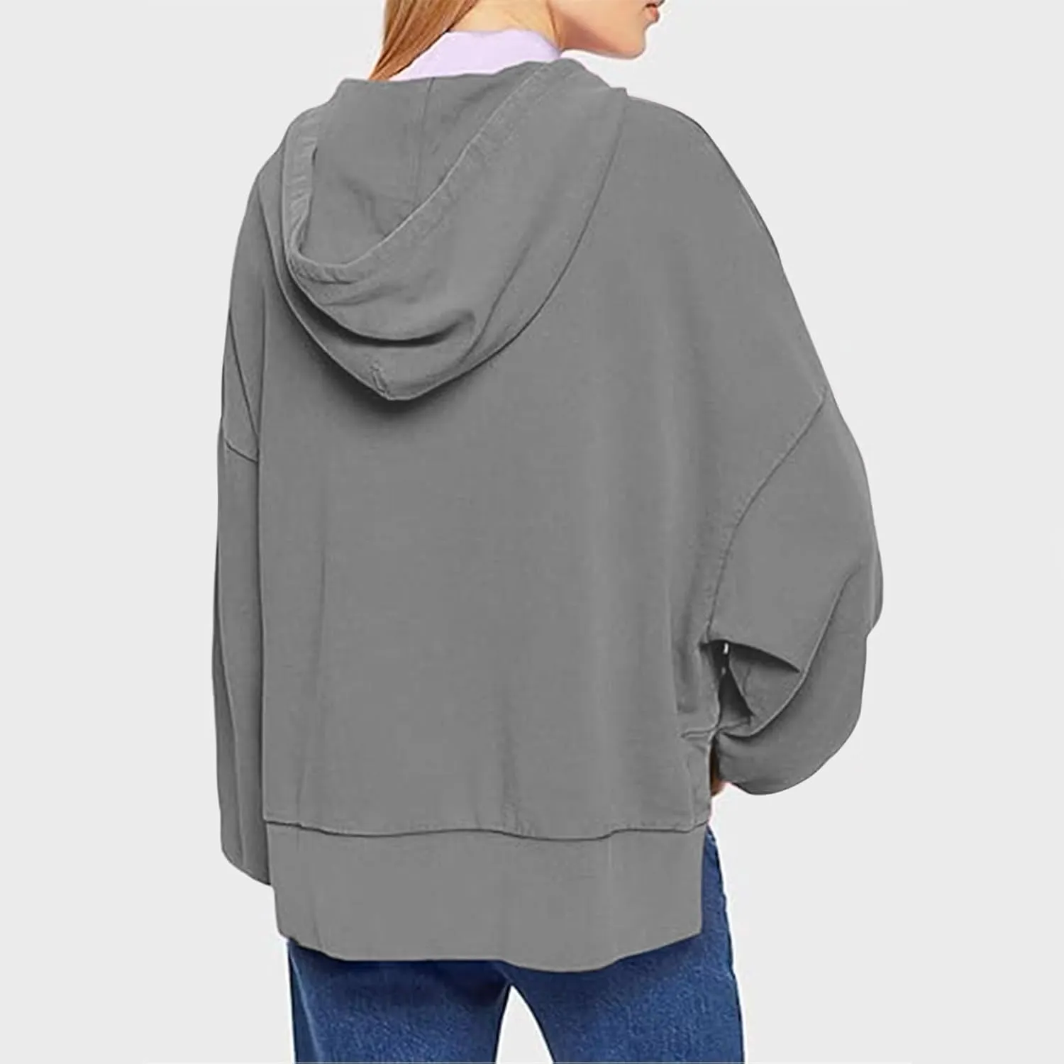 Oversized Hoodies for Women Split Side Hem Hooded Neck Sweatshirts Casual Long Sleeve Drop Shoulder Pullover Tops
