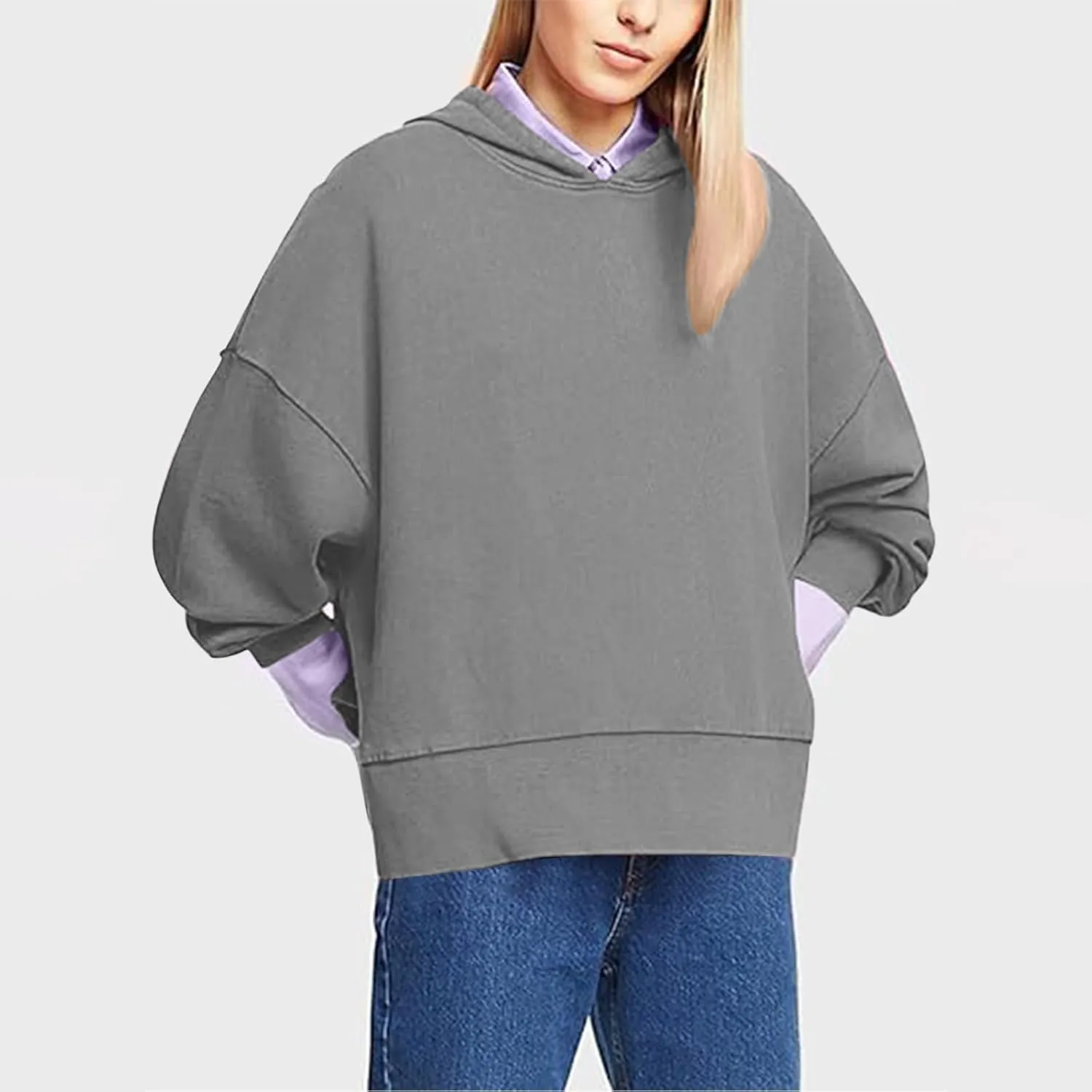 Oversized Hoodies for Women Split Side Hem Hooded Neck Sweatshirts Casual Long Sleeve Drop Shoulder Pullover Tops