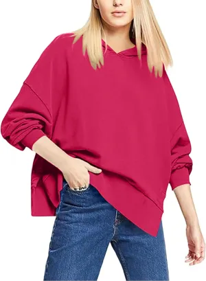 Oversized Hoodies for Women Split Side Hem Hooded Neck Sweatshirts Casual Long Sleeve Drop Shoulder Pullover Tops