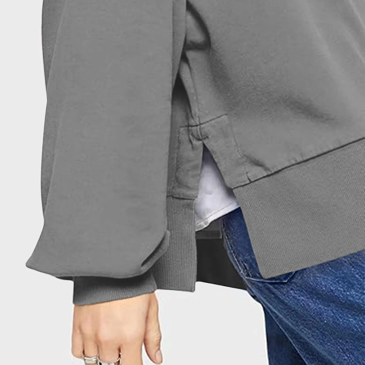 Oversized Hoodies for Women Split Side Hem Hooded Neck Sweatshirts Casual Long Sleeve Drop Shoulder Pullover Tops