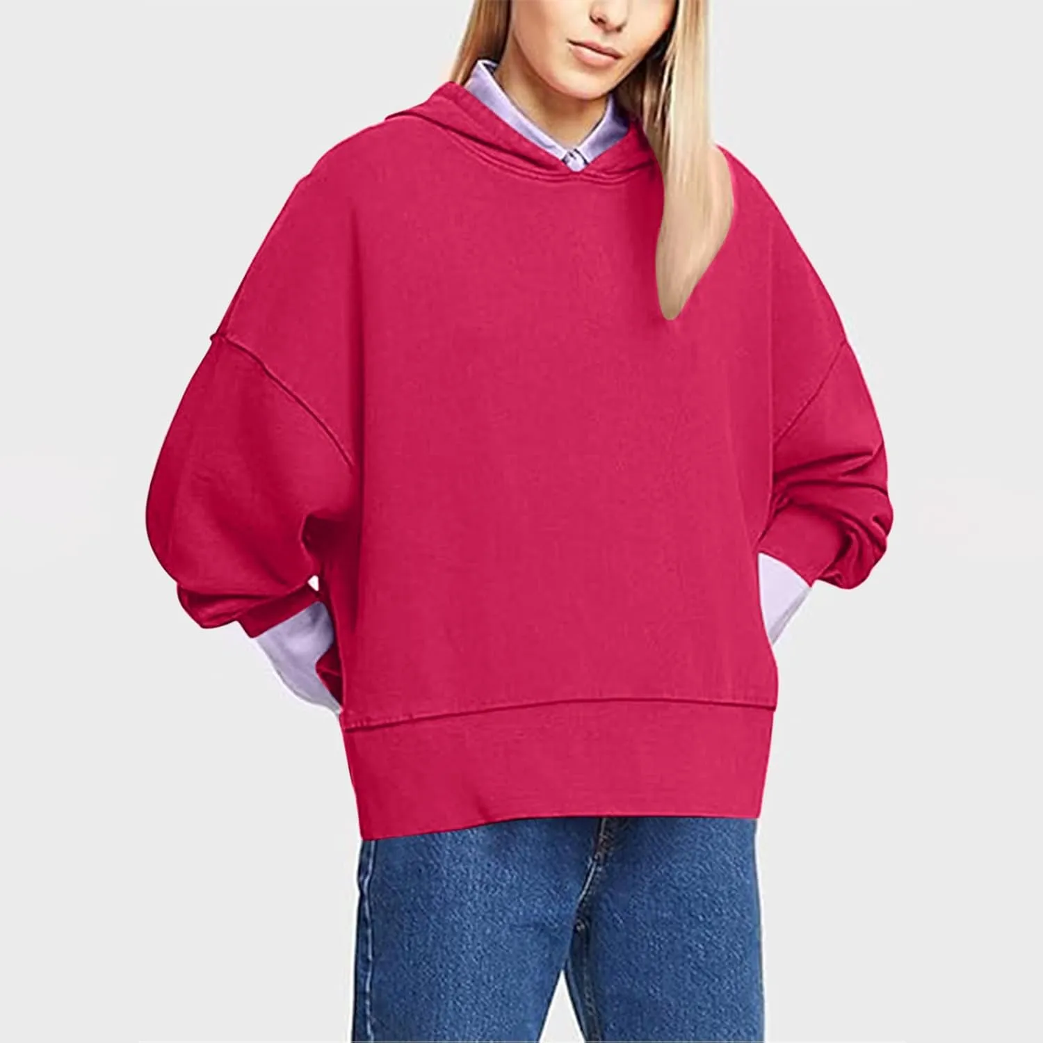 Oversized Hoodies for Women Split Side Hem Hooded Neck Sweatshirts Casual Long Sleeve Drop Shoulder Pullover Tops