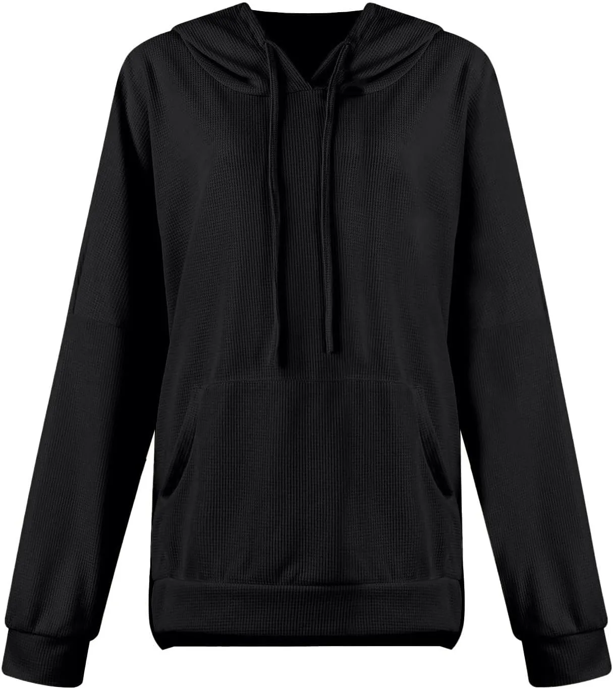 Oversized Hoodies for Women Waffle Knit Drawstring Hooded Sweatshirt with Pocket Casual Side Slit Pullover Sweaters