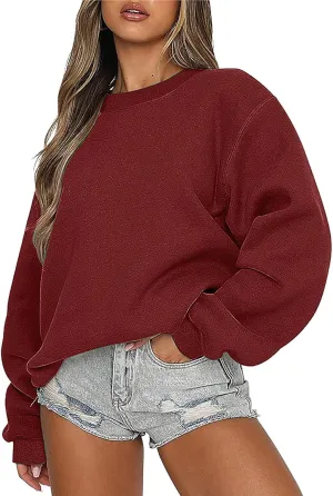 Oversized Long Sleeve Crewneck Sweatshirts for Women Cute Casual Loose Fleece Pullover Sweatshirt Fashion Fall Tops
