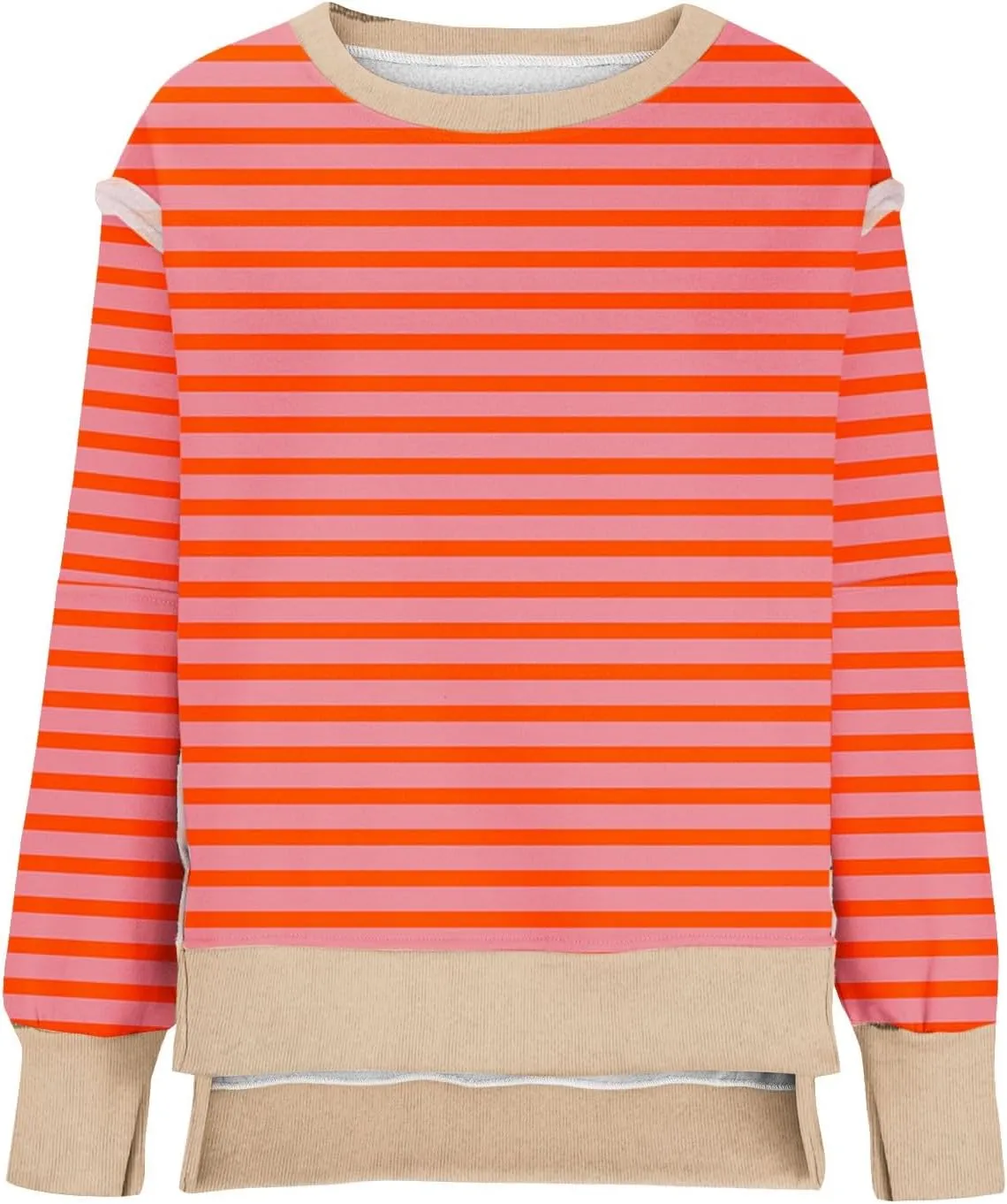 Oversized Sweatshirt for Women 2024 Long Sleeve Striped Sweatshirts Crewneck Corded Pullover Top Fall Winter Outfits