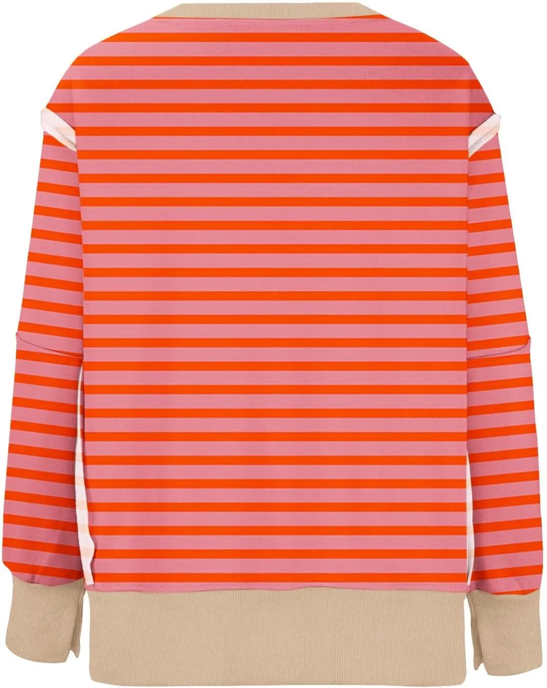 Oversized Sweatshirt for Women 2024 Long Sleeve Striped Sweatshirts Crewneck Corded Pullover Top Fall Winter Outfits