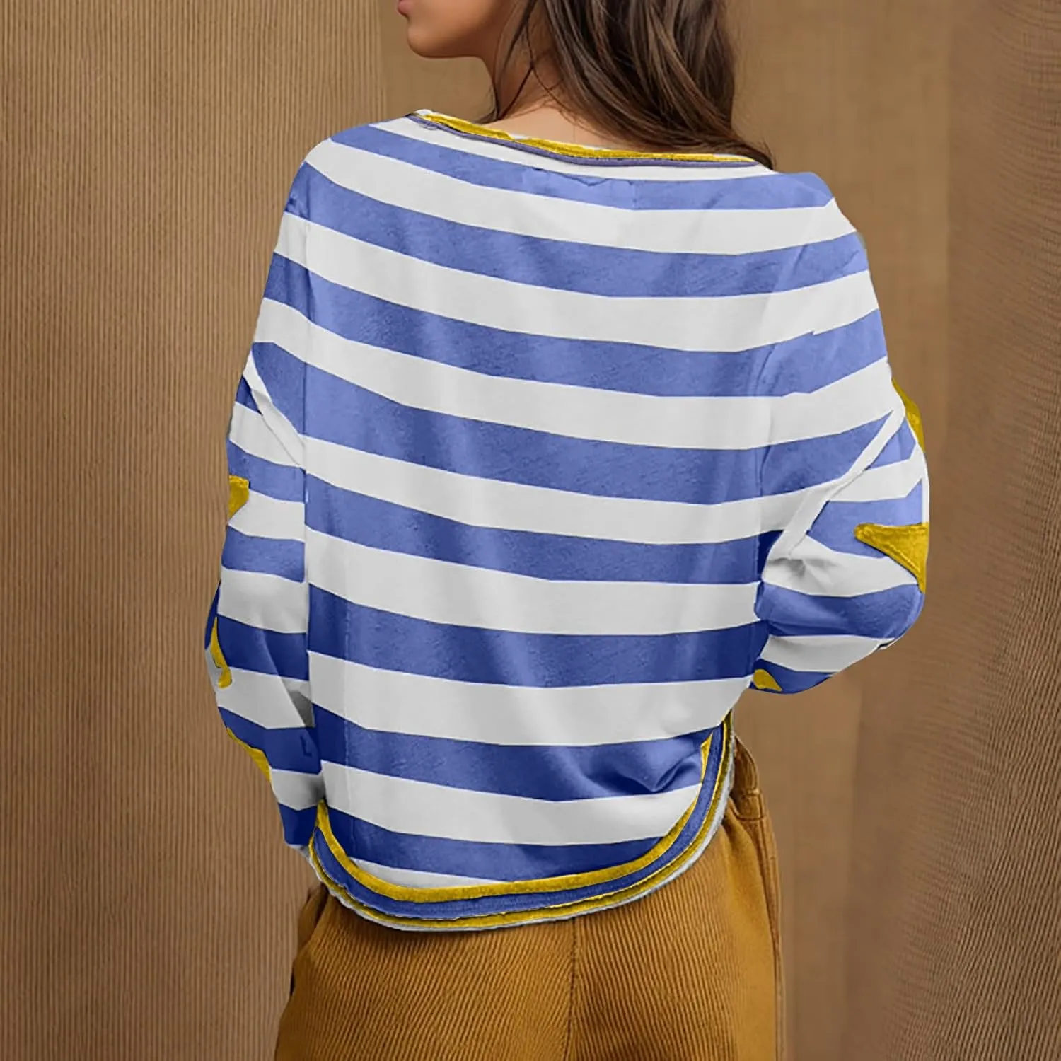 Oversized Sweatshirt for Women Lantern Sleeve Star Pullover Crewneck Corded Shirts Fashion Fall Outfits Trendy 2024