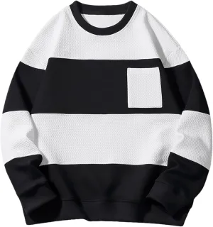 Oversized Sweatshirts for Men Long Sleeved Crew Neck Striped Color Block Shirts 2024 Trendy Casual Workout Tee Tops