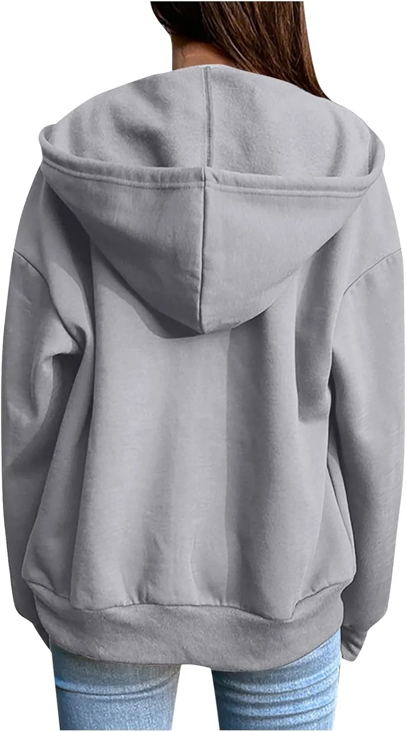 Oversized Zip Up Hoodie for Women Fall Y2k Jacket Fleece Long Sleeve Sweatshirt with Pocket Fashion Clothes 2024