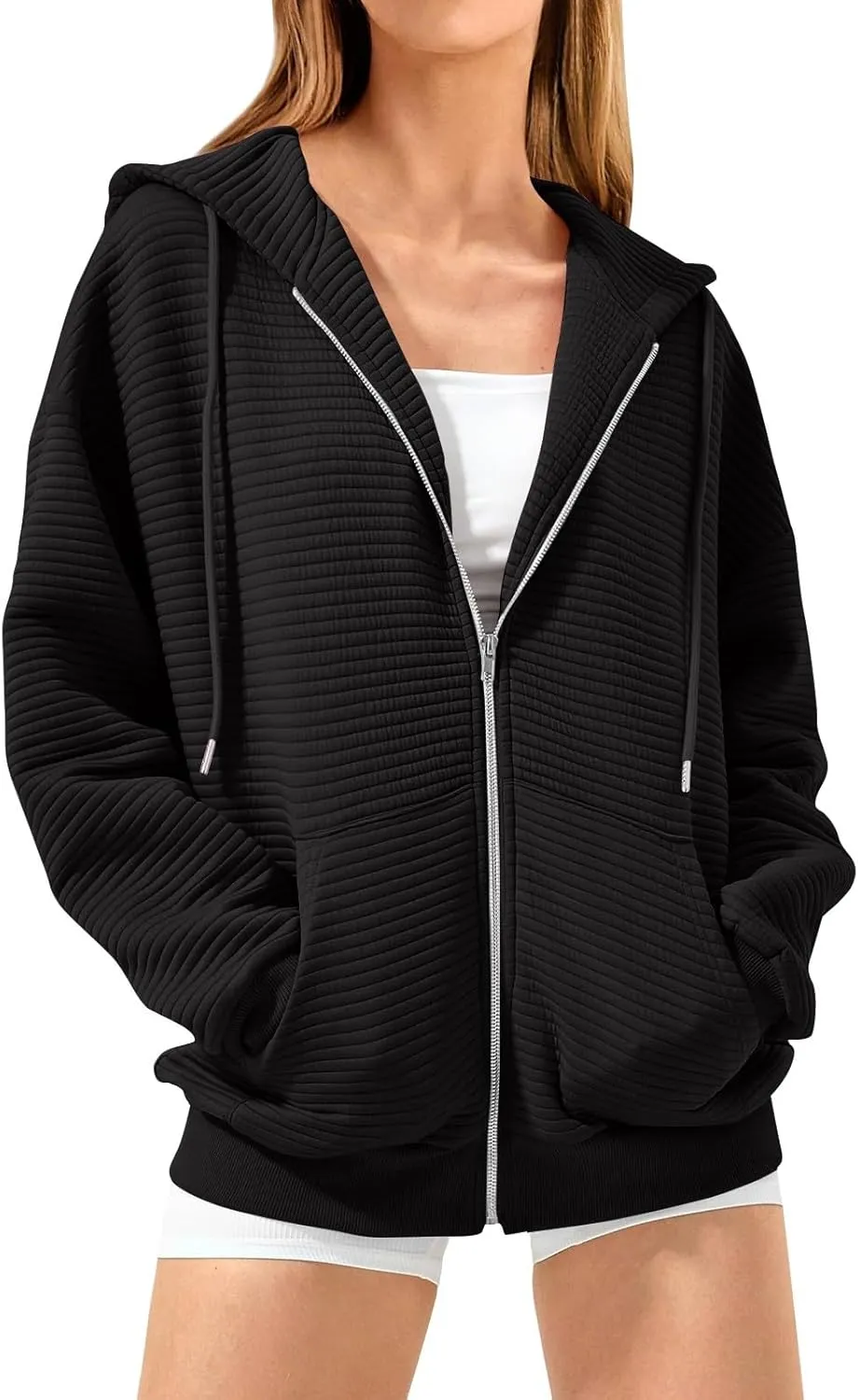 Oversized Zip Up Hoodie Women Long Sleeve Hooded Preppy Sweatshirts with Pockets Casual Jacket Y2k Fall Outfits 2024