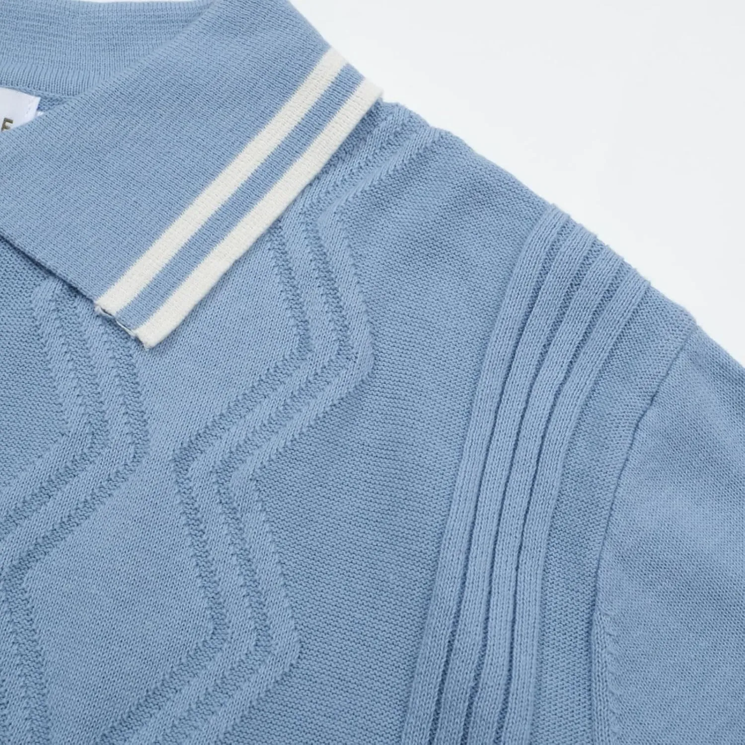 OXKNIT Mens Knitted Vintage Polo Shirt, 1960s Mod Style Retro Polo Textures Shirt with Double Line Neck