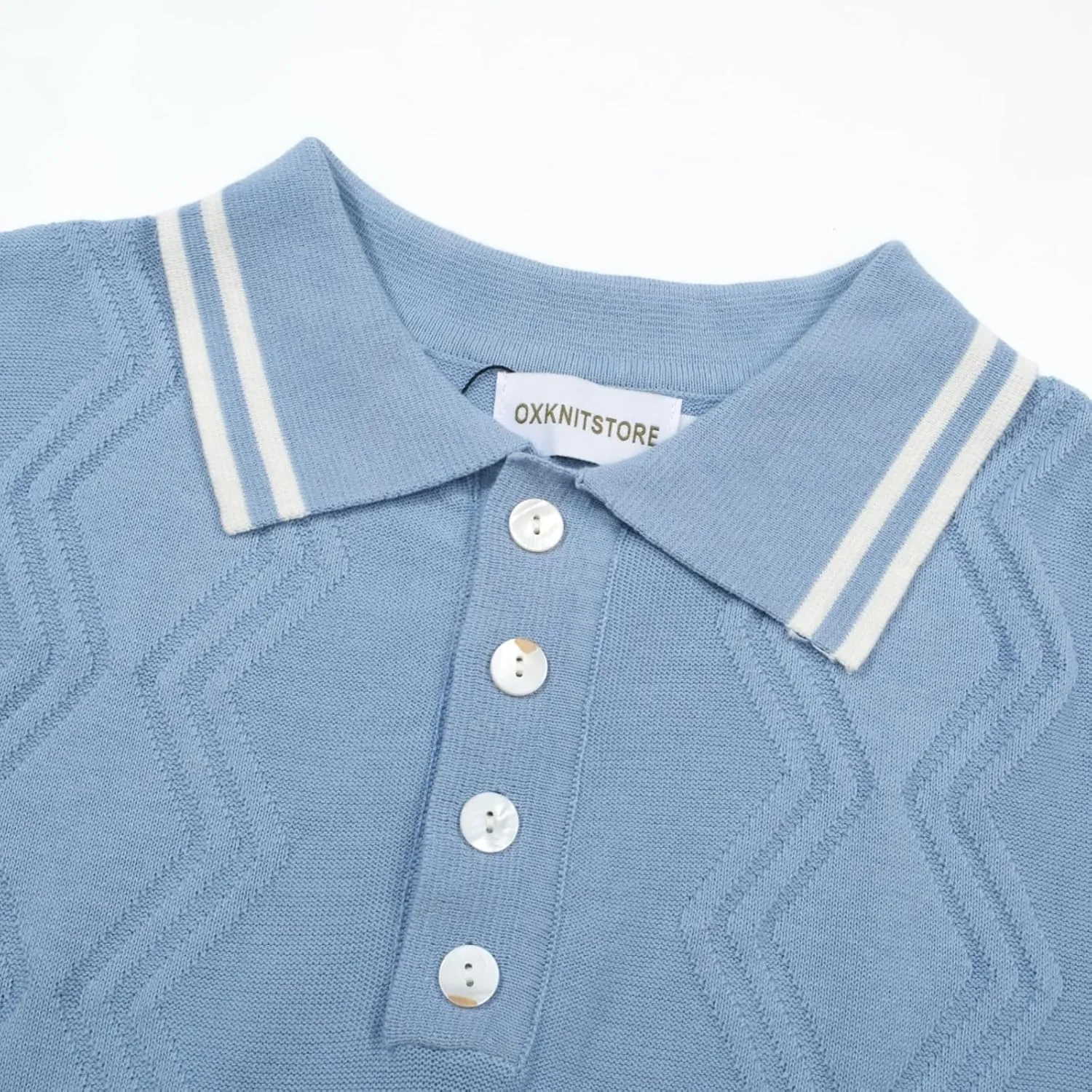 OXKNIT Mens Knitted Vintage Polo Shirt, 1960s Mod Style Retro Polo Textures Shirt with Double Line Neck