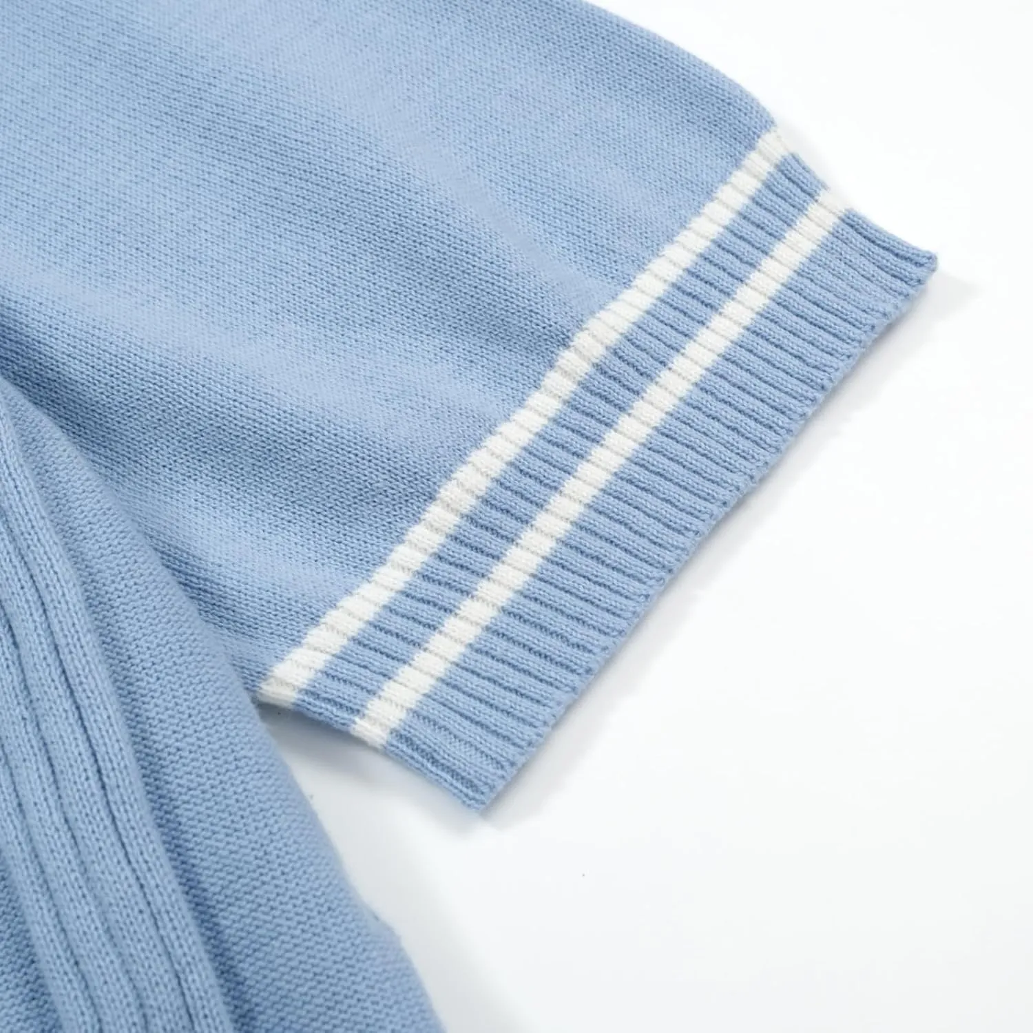 OXKNIT Mens Knitted Vintage Polo Shirt, 1960s Mod Style Retro Polo Textures Shirt with Double Line Neck