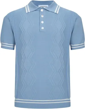OXKNIT Mens Knitted Vintage Polo Shirt, 1960s Mod Style Retro Polo Textures Shirt with Double Line Neck