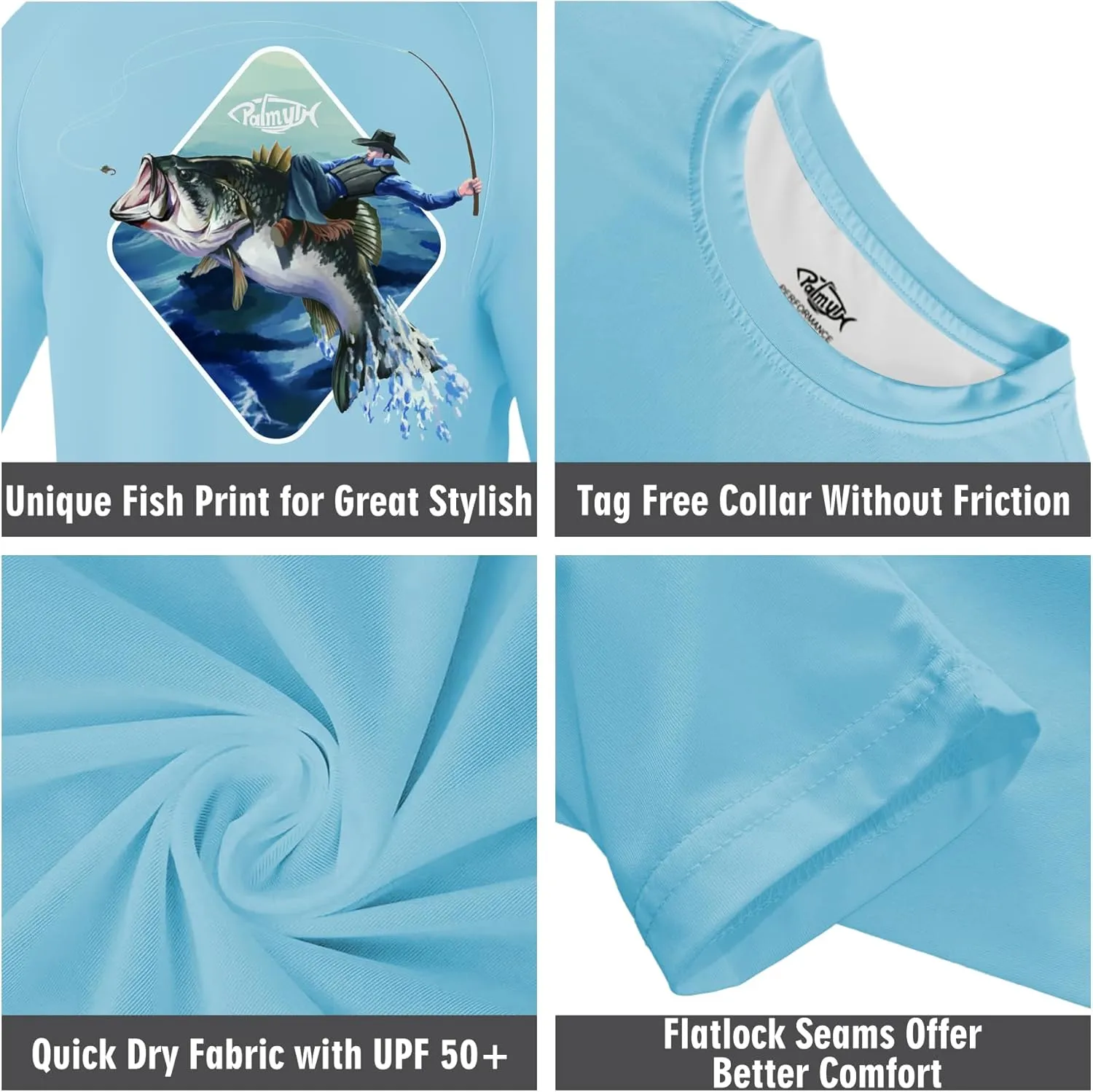 Palmyth Boys Fishing Shirt Youth Long Sleeve T-Shirt UPF 50  Sun Protection