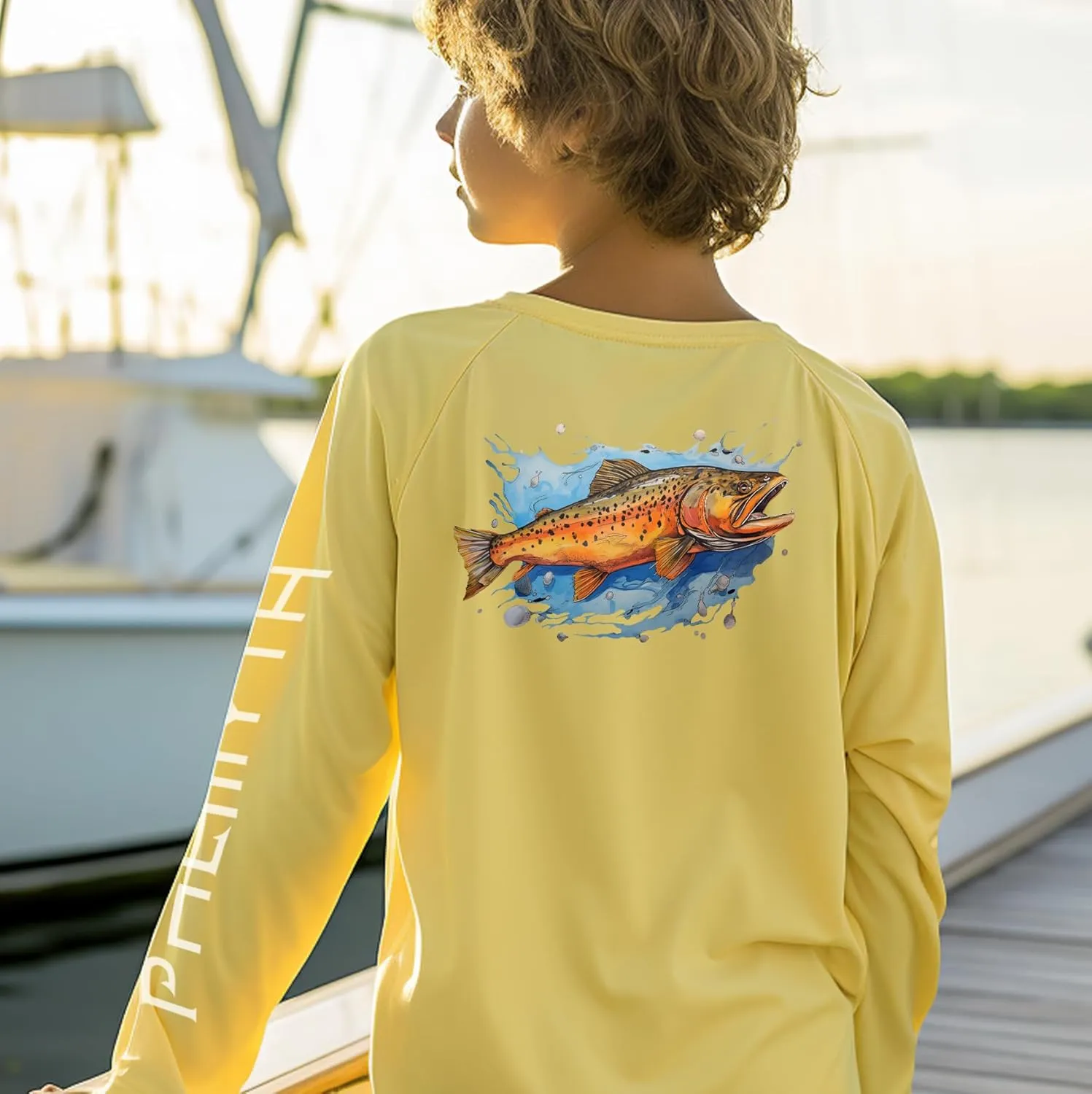 Palmyth Boys Fishing Shirt Youth Long Sleeve T-Shirt UPF 50  Sun Protection
