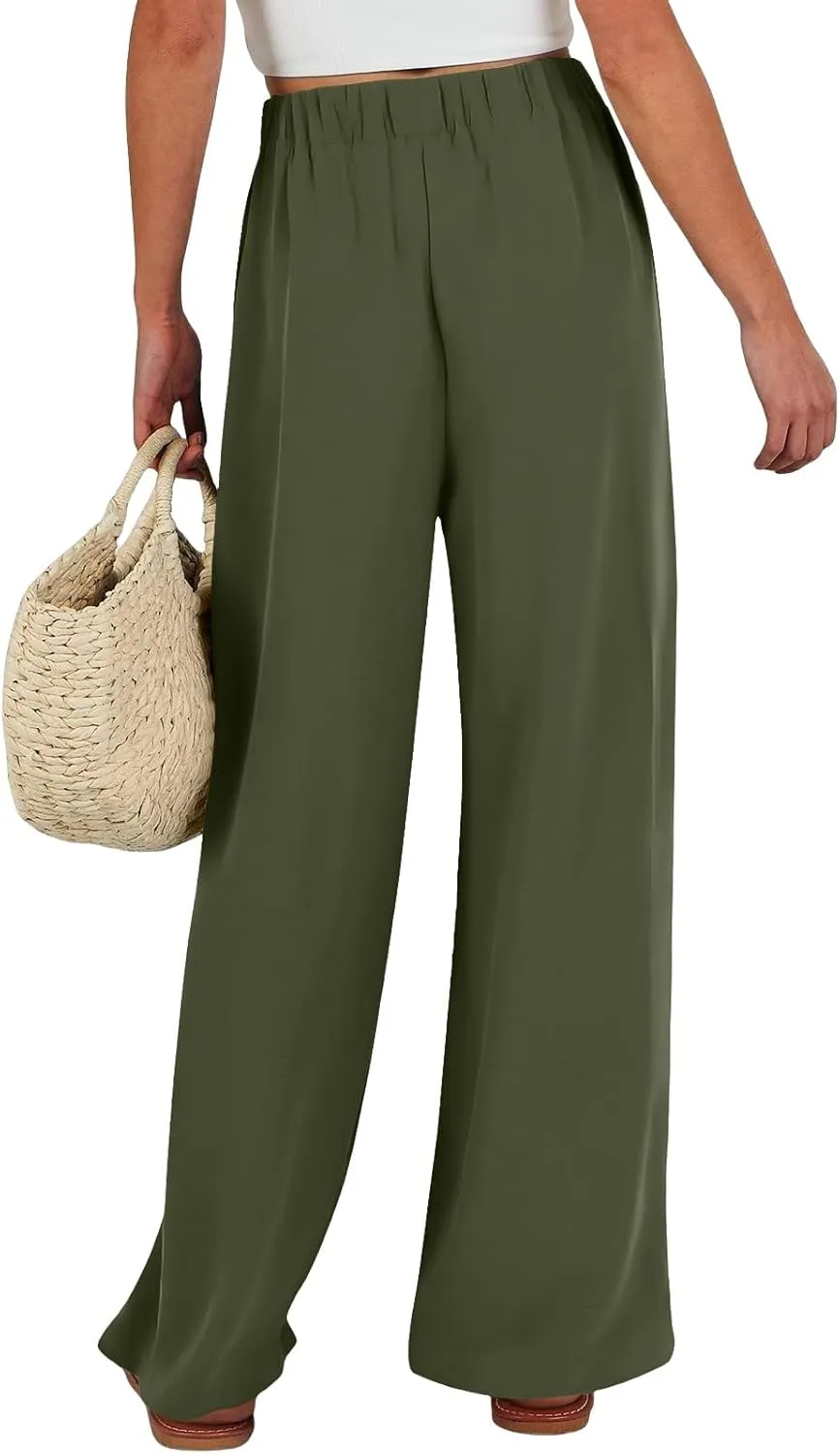 Pants for Women Trendy Casual Wide Leg Business Trousers High Waist Bandage Loose Long Pants with Pocket