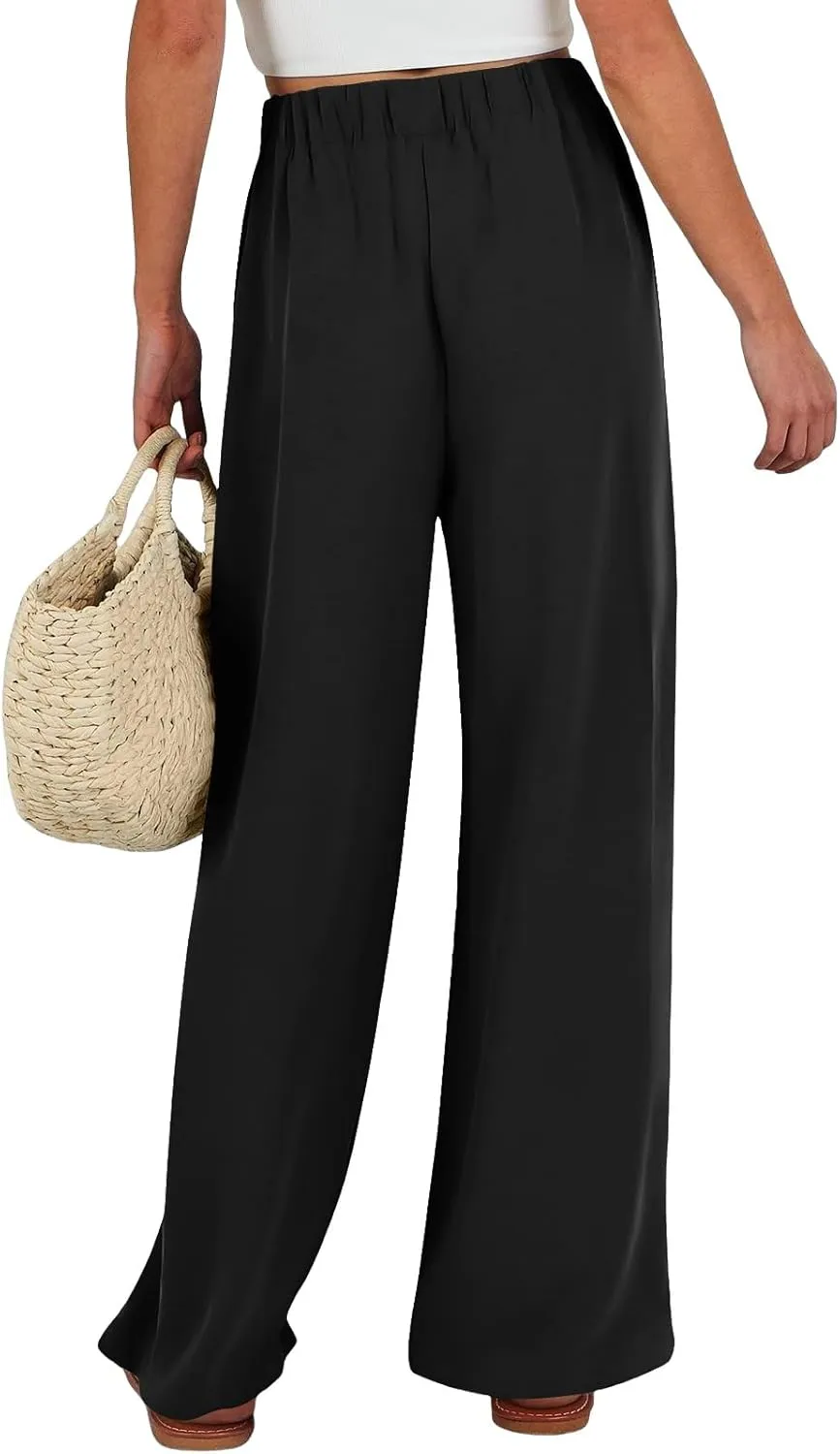 Pants for Women Trendy Casual Wide Leg Business Trousers High Waist Bandage Loose Long Pants with Pocket