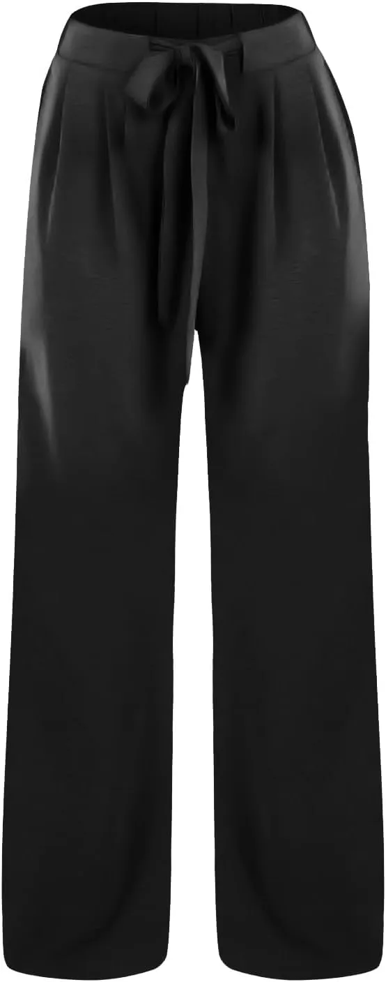 Pants for Women Trendy Casual Wide Leg Business Trousers High Waist Bandage Loose Long Pants with Pocket