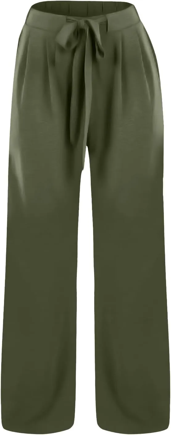 Pants for Women Trendy Casual Wide Leg Business Trousers High Waist Bandage Loose Long Pants with Pocket