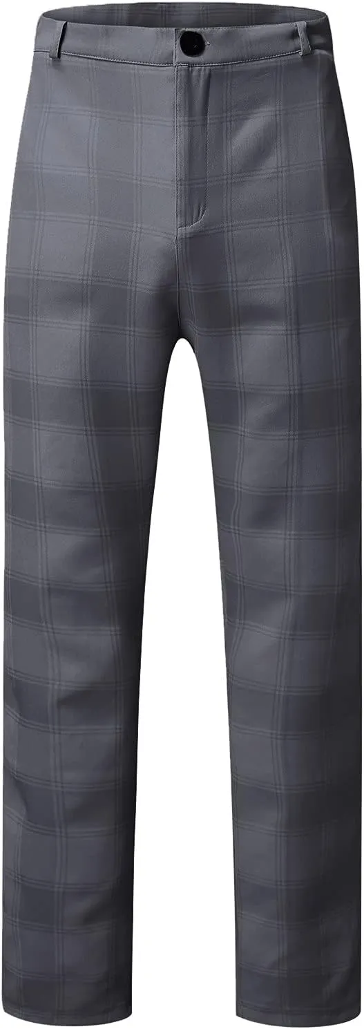 Plaid Dress Pants for Men Slim Fit Stretch Zip Up Business Work Pants Casual Outdoor Sports Golf Pants Pencil Chino Pants