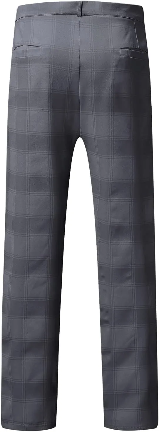 Plaid Dress Pants for Men Slim Fit Stretch Zip Up Business Work Pants Casual Outdoor Sports Golf Pants Pencil Chino Pants
