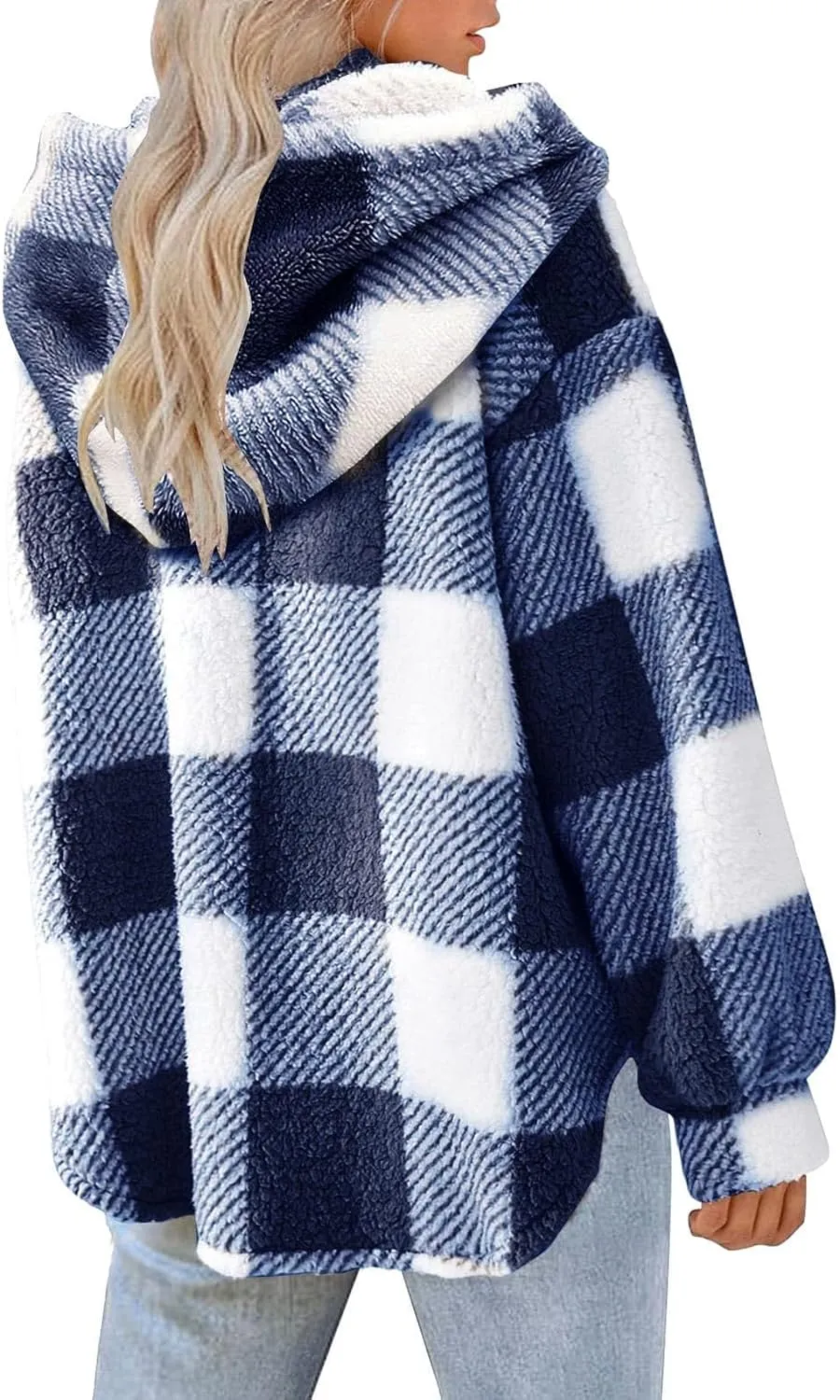 Plaid Fleece Shacket Jacket Womens Oversized Flannel Button Fall Hoodie Jackets With Pockets Warm Winter Coats