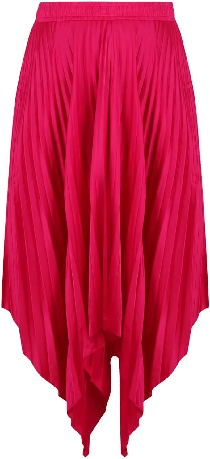 Pleated Skirts for Women Summer Casual Flowy Satin Asymmetrical Elastic High Waisted Cocktail Work A Line Midi Skirts