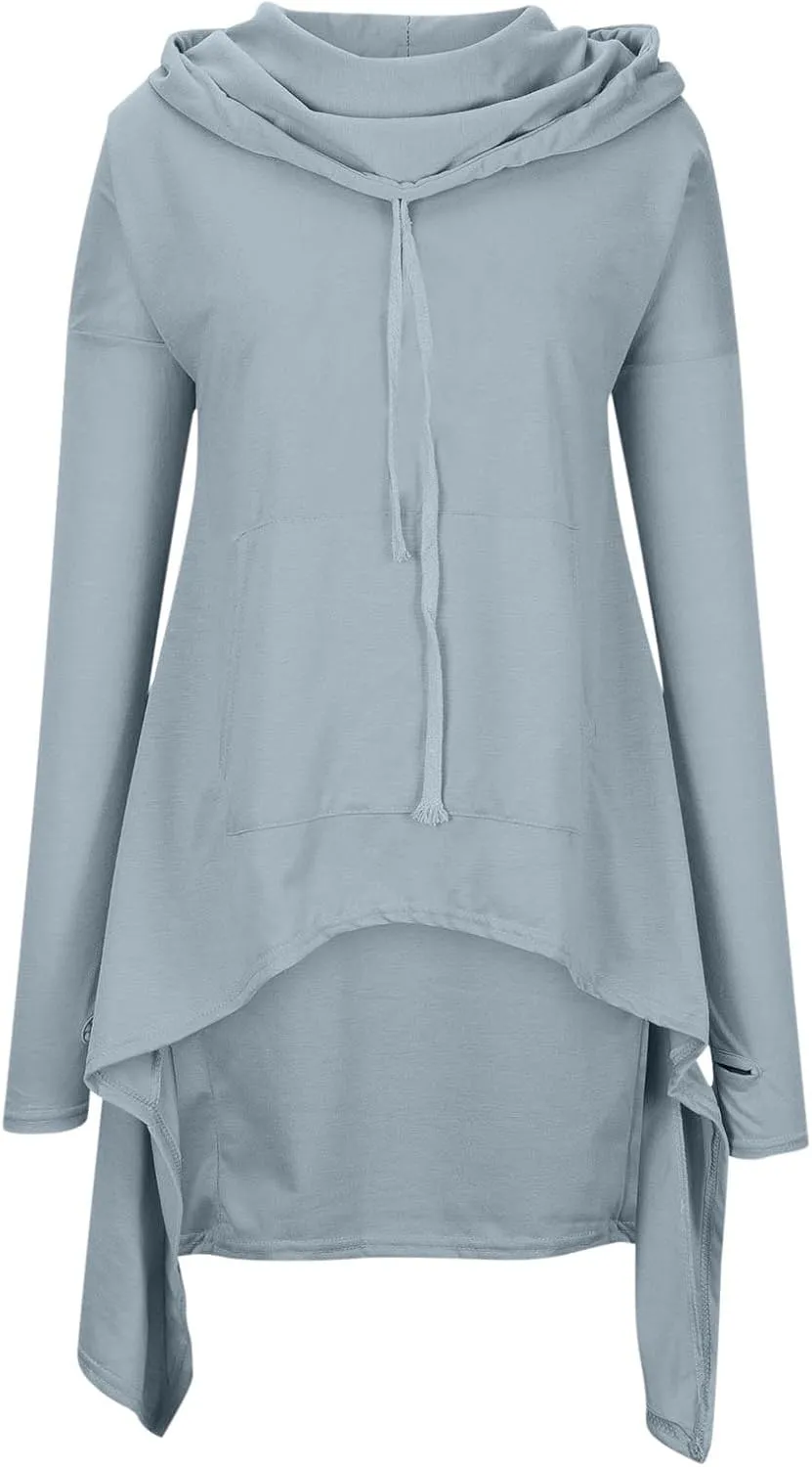 Plus Size Hoodies for Women Long Sleeve Turtleneck Tunic Goth Cloak Sweatshirt Irregular Hem Hoodie Pullover