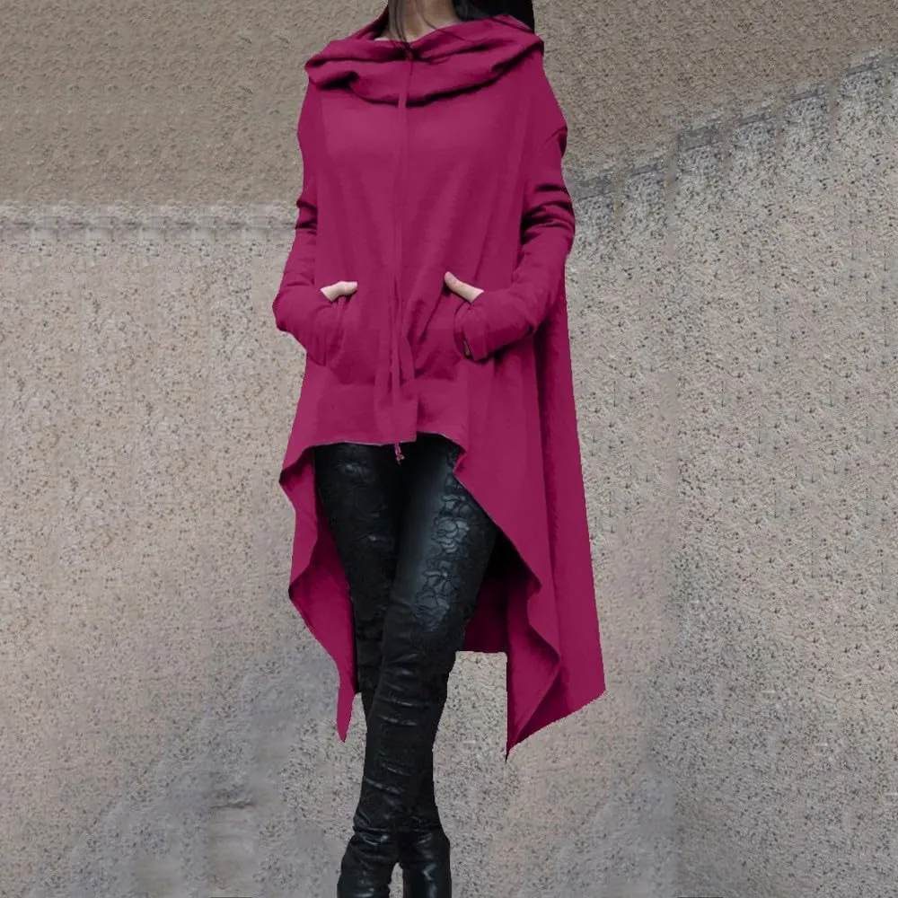Plus Size Hoodies for Women Long Sleeve Turtleneck Tunic Goth Cloak Sweatshirt Irregular Hem Hoodie Pullover