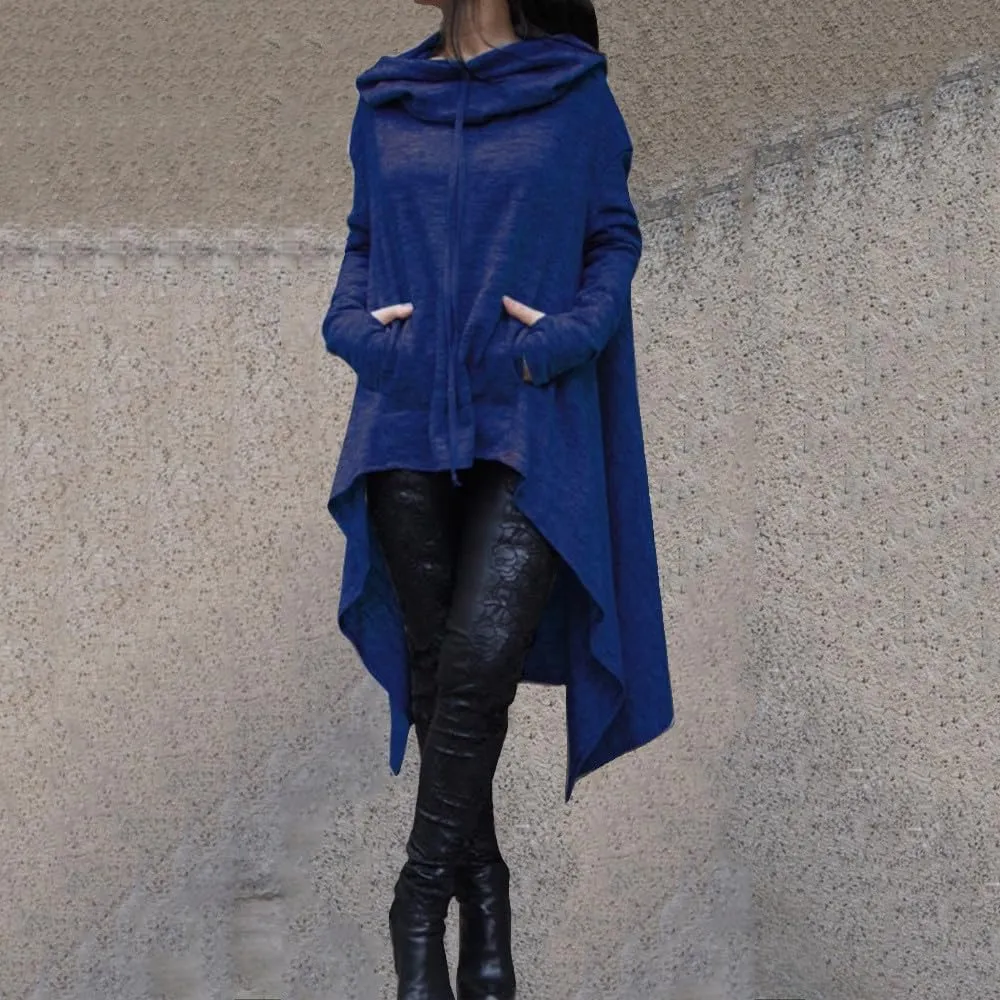 Plus Size Hoodies for Women Long Sleeve Turtleneck Tunic Goth Cloak Sweatshirt Irregular Hem Hoodie Pullover