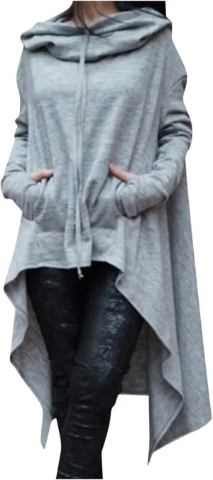Plus Size Hoodies for Women Long Sleeve Turtleneck Tunic Goth Cloak Sweatshirt Irregular Hem Hoodie Pullover